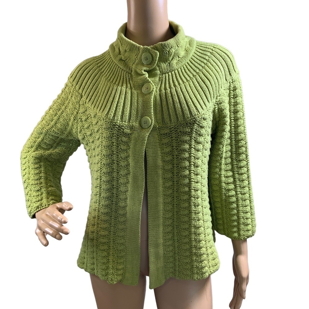 Leo & Nicole Green Knit Ribbed Collar 3/4 Sleeves ButtonUp Cardigan  XL Corpcore